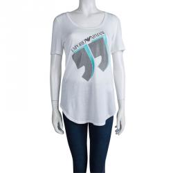 Pre Owned Emporio Armani White Studded Logo T-Shirt M