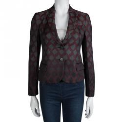 Pre Owned Emporio Armani Burgundy Textured Jacquard Blazer S