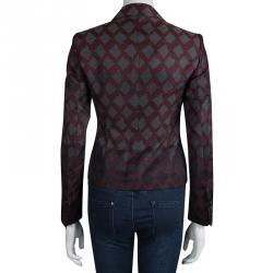 Pre Owned Emporio Armani Burgundy Textured Jacquard Blazer S