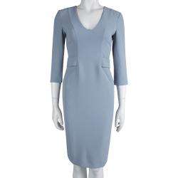 Pre Owned Emporio Armani Grey V-neck Button Detail Fitted Dress S