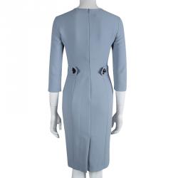 Pre Owned Emporio Armani Grey V-neck Button Detail Fitted Dress S