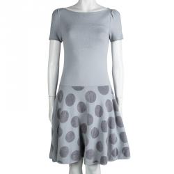 Pre Owned Emporio Armani Grey Chenille Polka Dot Short Sleeve Knit Dress M