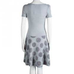 Pre Owned Emporio Armani Grey Chenille Polka Dot Short Sleeve Knit Dress M
