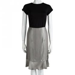 Pre Owned Emporio Armani Grey Satin Gradation Effect Ruffled Bottom Skirt L