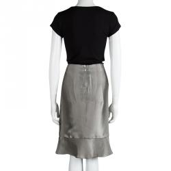 Pre Owned Emporio Armani Grey Satin Gradation Effect Ruffled Bottom Skirt L