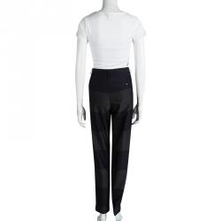 Pre Owned Emporio Armani Navy Blue Colorblock Striped Trousers M