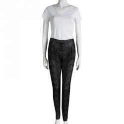 Pre Owned Emporio Armani Grey Floral Jersey Jacquard Trousers M