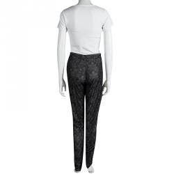 Pre Owned Emporio Armani Grey Floral Jersey Jacquard Trousers M