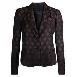 Pre Owned Emporio Armani Burgundy Textured Jacquard Blazer M