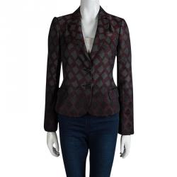 Pre Owned Emporio Armani Burgundy Textured Jacquard Blazer M