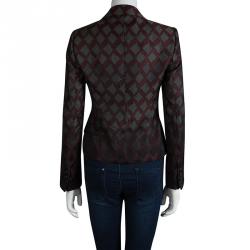 Pre Owned Emporio Armani Burgundy Textured Jacquard Blazer M
