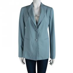 Pre Owned Emporio Armani Teal Wool Notched Collar Blazer M