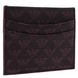 Emporio Armani Purple Canvas Logo Print Card Holder