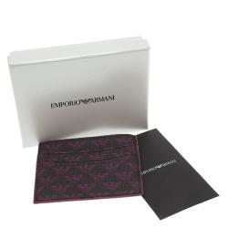 Emporio Armani Purple Canvas Logo Print Card Holder