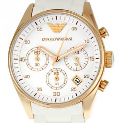 Pre Owned Emporio Armani White Gold-Plated Stainless Steel AR4668 Women's Wristwatch 38MM