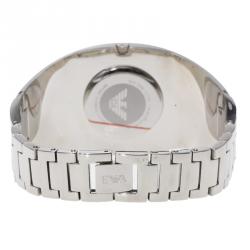 Pre Owned Emporio Armani Silver Etched Logo Stainless Steel AR-5785 Women's Cuff Bracelet Wristwatch 35MM