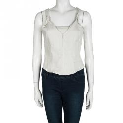 Pre Owned Emporio Armani Cream Linen Knotted Strap Detail Zip Front Crop Top S