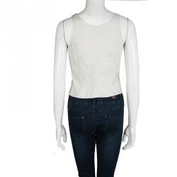 Pre Owned Emporio Armani Cream Linen Knotted Strap Detail Zip Front Crop Top S