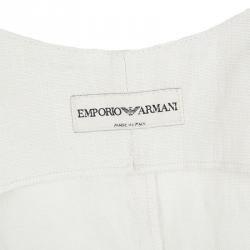 Pre Owned Emporio Armani Cream Linen Knotted Strap Detail Zip Front Crop Top S
