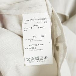 Pre Owned Emporio Armani Cream Linen Knotted Strap Detail Zip Front Crop Top S