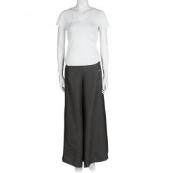 Pre Owned Emporio Armani Grey Linen High Waist Wide Leg Pants M