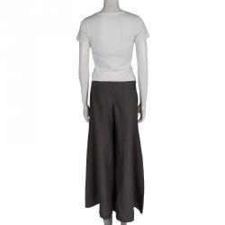 Pre Owned Emporio Armani Grey Linen High Waist Wide Leg Pants M