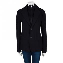 Pre Owned Emporio Armani Navy Blue Wool Faux Double Layer Jacket S