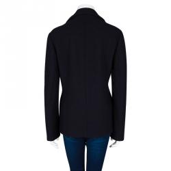 Pre Owned Emporio Armani Navy Blue Wool Faux Double Layer Jacket S