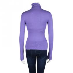 Pre Owned Emporio Armani Purple Knit Floral Applique Turtleneck Detail Long Sleeve Top S