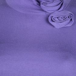 Pre Owned Emporio Armani Purple Knit Floral Applique Turtleneck Detail Long Sleeve Top S