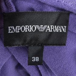 Pre Owned Emporio Armani Purple Knit Floral Applique Turtleneck Detail Long Sleeve Top S