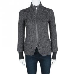 Pre Owned Emporio Armani Grey Textured Wool Zip Front Jacket S