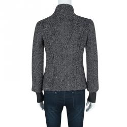 Pre Owned Emporio Armani Grey Textured Wool Zip Front Jacket S