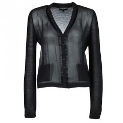 Pre Owned Emporio Armani Black Knit Combination Fabric Detail Cardigan M