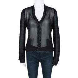 Pre Owned Emporio Armani Black Knit Combination Fabric Detail Cardigan M
