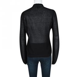 Pre Owned Emporio Armani Black Knit Combination Fabric Detail Cardigan M
