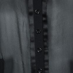 Pre Owned Emporio Armani Black Knit Combination Fabric Detail Cardigan M