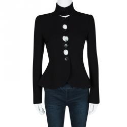 Pre Owned Emporio Armani Black Textured Wool Button Front Tailored Jacket S