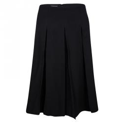 Pre Owned Emporio Armani Black Wool Pleated Skirt S