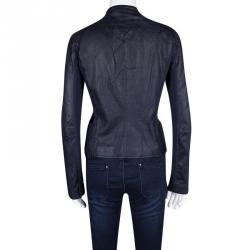 Pre Owned Emporio Armani Navy Blue Lamb Leather Knit Panel Detail Jacket M