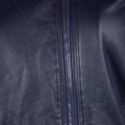Pre Owned Emporio Armani Navy Blue Lamb Leather Knit Panel Detail Jacket M