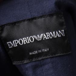 Pre Owned Emporio Armani Navy Blue Lamb Leather Knit Panel Detail Jacket M