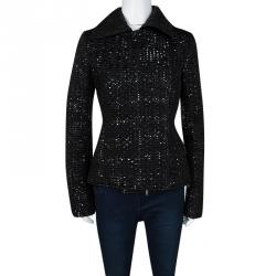 Pre Owned Emporio Armani Black Textured Dotted  Jacket M