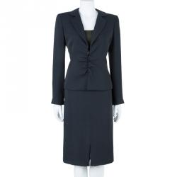 Pre Owned Emporio Armani Black Ruched Front Skirt Suit M
