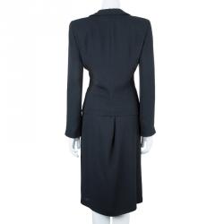 Pre Owned Emporio Armani Black Ruched Front Skirt Suit M