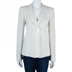 Pre Owned Emporio Armani Cream Fitted Blazer L