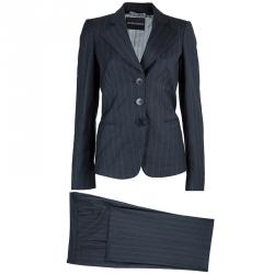 Pre Owned Emporio Armani Grey Striped Pant Suit S