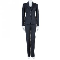 Pre Owned Emporio Armani Grey Striped Pant Suit S
