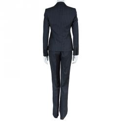 Pre Owned Emporio Armani Grey Striped Pant Suit S
