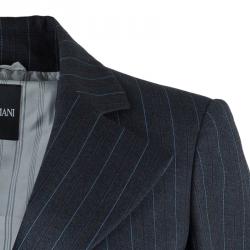 Pre Owned Emporio Armani Grey Striped Pant Suit S
